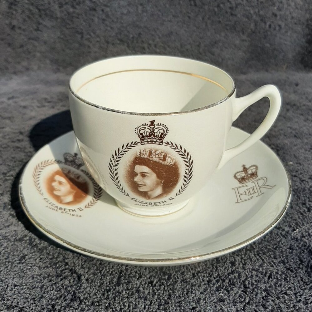 Queen Elizabeth II Coronation Teacup and Saucer 1953 Vintage